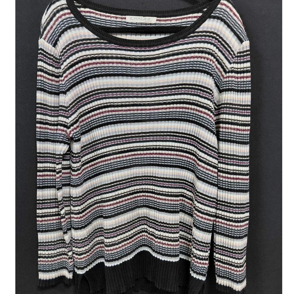 EMALINE WOMAN Striped Knit Sweater Sleeve Crew Neck Women See Measurements